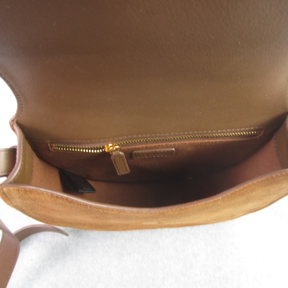 Quince Bag Brown Cow Suede Leather Trim‎ Saddle Crossbody Adjustable Strap - Picture 9 of 15